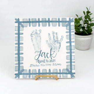 Gingham Plate with Baby Birth Stats