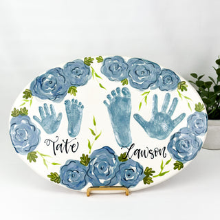 Elegant Flowers Hand/Foot Siblings Clay Plaque