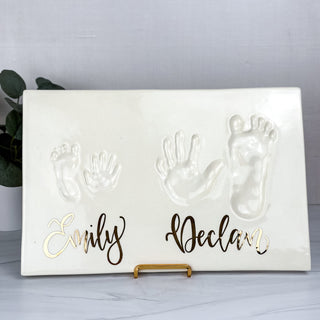 22k Gold Hand Lettered Name Siblings Plaque (Hand and Foot)