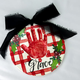 Holly Gingham 6" Clay Ornament