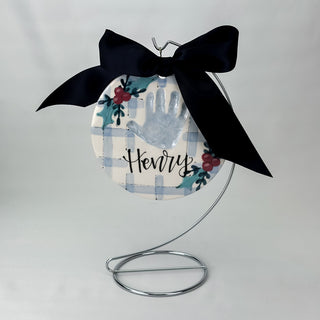 Holly Gingham 6" Clay Ornament