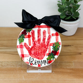 Holly Gingham 6" Clay Ornament