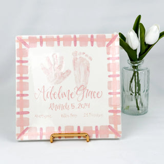 Gingham Plate with Baby Birth Stats