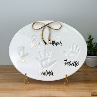 22k Gold Classic Clay Bow Siblings Plaque