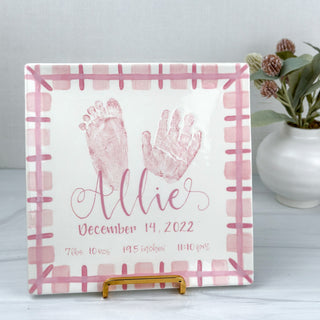 Gingham Plate with Baby Birth Stats