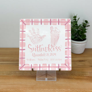 Gingham Plate with Baby Birth Stats