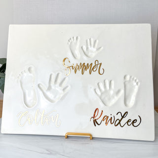 22k Gold Classic Hand/Foot Siblings Clay Plaque