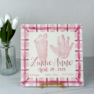 Gingham Plate with Baby Birth Stats