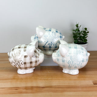 Gingham Petite Piggy Bank