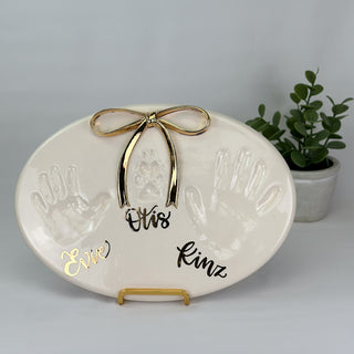 22k Gold Classic Clay Bow Siblings Plaque