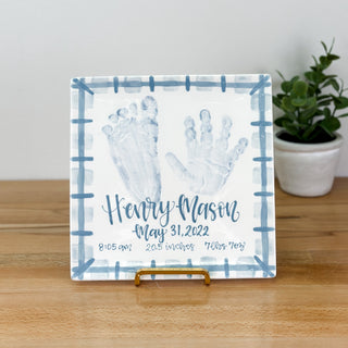 Gingham Plate with Baby Birth Stats