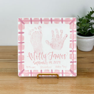 Gingham Plate with Baby Birth Stats