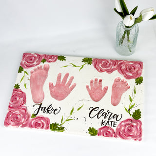 Elegant Flowers Hand/Foot Siblings Clay Plaque