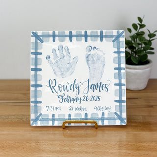 Gingham Plate with Baby Birth Stats