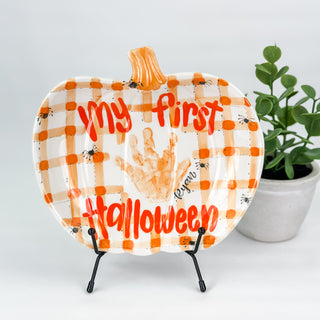 My First Halloween Spooky Gingham Pumpkin Dish