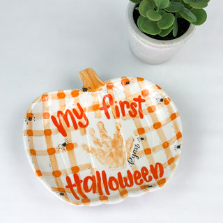 My First Halloween Spooky Gingham Pumpkin Dish