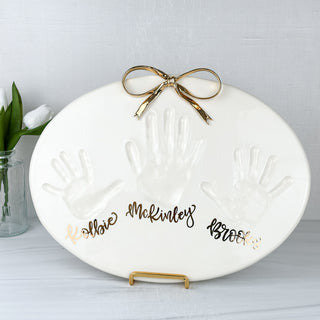 22k Gold Classic Clay Bow Siblings Plaque