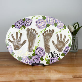 Elegant Flowers Hand/Foot Siblings Clay Plaque