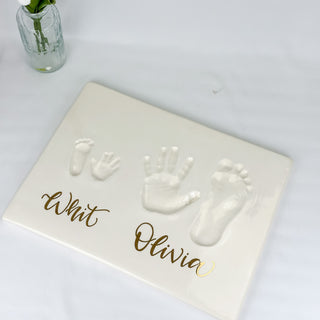 22k Gold Classic Hand/Foot Siblings Clay Plaque