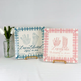 Gingham Plate with Baby Birth Stats